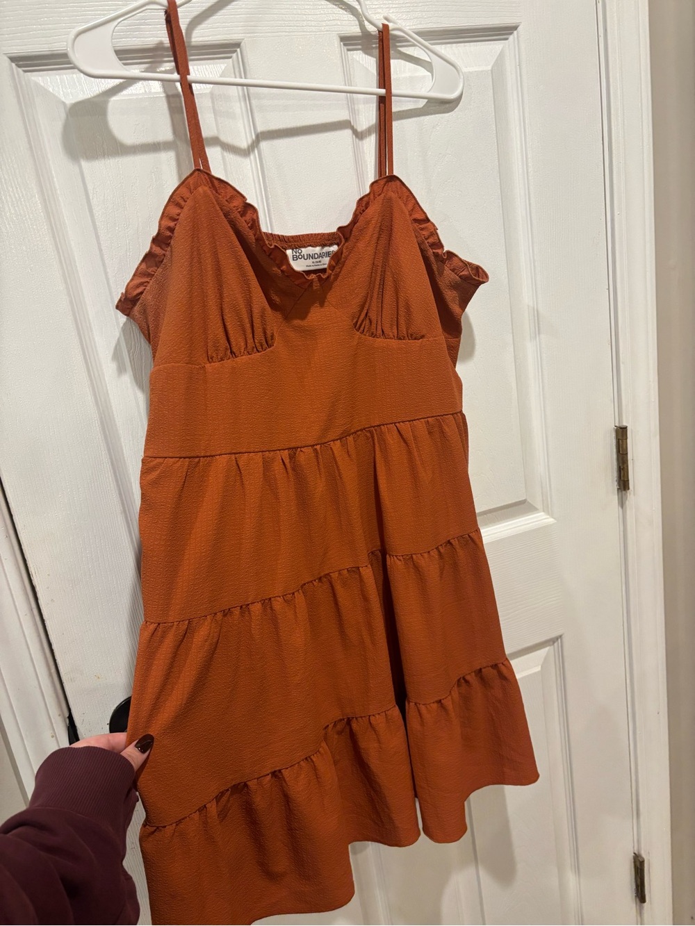 No Boundaries Rust Orange Tiered Spaghetti Strap Dress